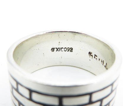 MEXICO 925 Sterling Silver  Vintage Enamel Brick Wall Band Ring Sz 7.5  RG3859