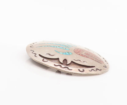 925 Sterling Silver Brooch Pin Vintage NAVAJO ZUNI Crushed Turquoise  BP10691
