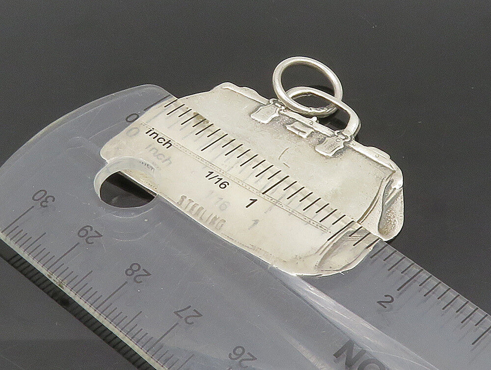 925 Sterling Silver  Vintage Etched Travel Duffle Bag Flat Pendant  PT20163