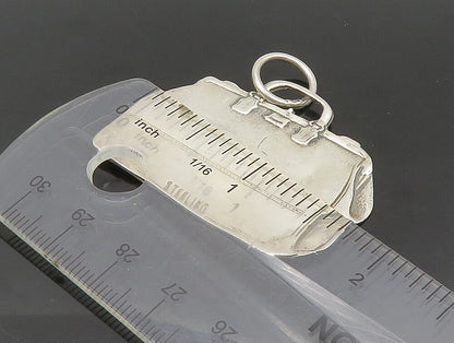 925 Sterling Silver  Vintage Etched Travel Duffle Bag Flat Pendant  PT20163