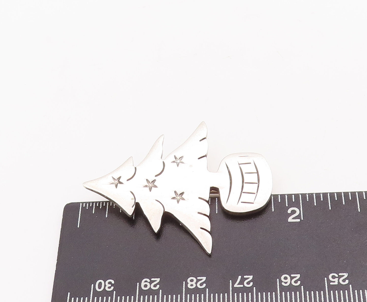 925 Sterling Silver Vintage Brooch Pin MEXICO Etched Christmas Tree  BP11149