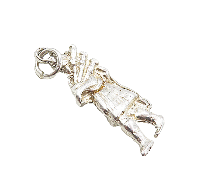 925 Sterling Silver  Vintage Petite Shiny Bagpipe Player Drop Pendant  PT6842