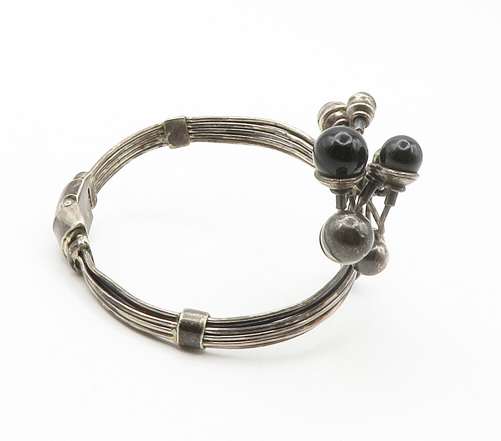 925 Sterling Silver  Vintage Black Onyx Modernist Bypass Cuff Bracelet  BT5950