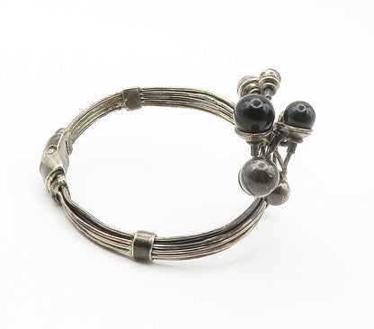 925 Sterling Silver  Vintage Black Onyx Modernist Bypass Cuff Bracelet  BT5950