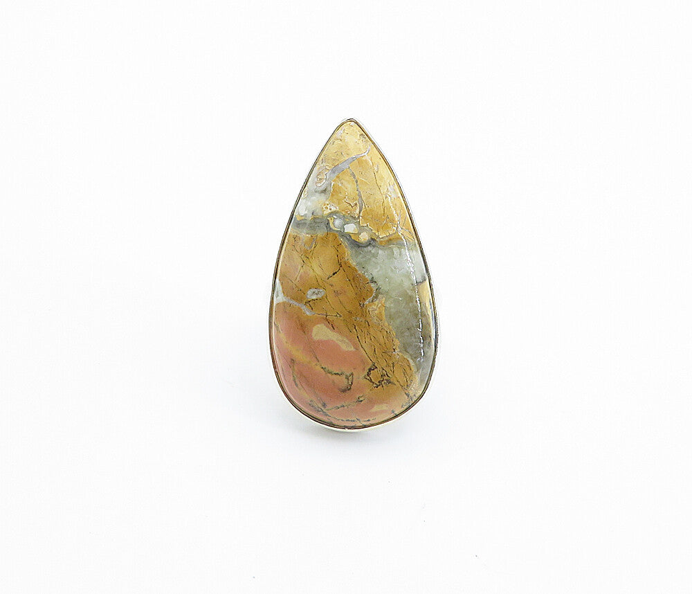 925 Sterling Silver  Tear Drop Jasper Polished Cocktail Ring Sz 9  RG8184