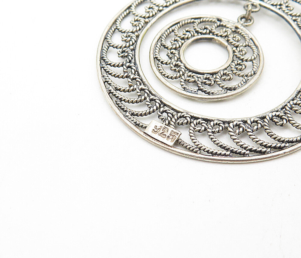 925 Sterling Silver Vintage Wire Swirl Twist Round Dangle Earrings EG3869