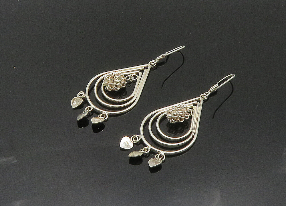 925 Sterling Silver  Vintage Shiny Open Tear Drop Dangle Earrings  EG10121