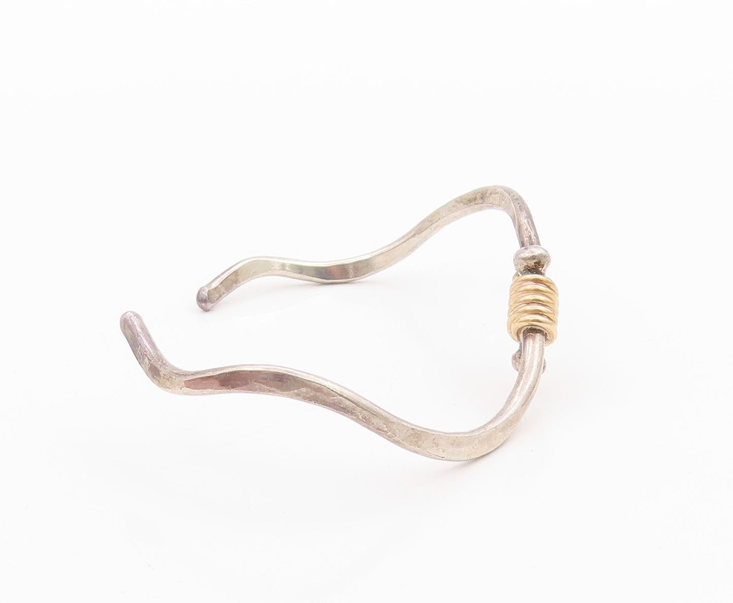 925 Sterling Silver Vintage Bracelet Modernist Wave Design Cut Cuff  BT11355