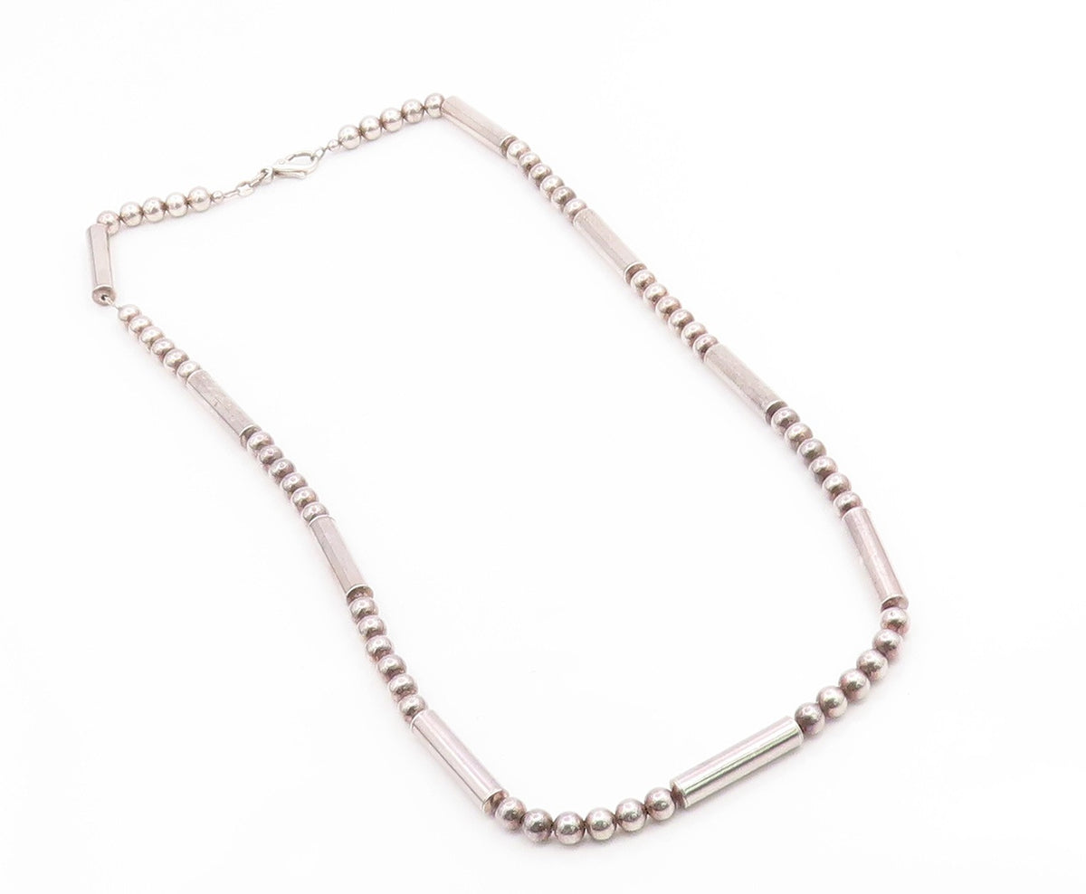 925 Sterling Silver Vintage Necklace Modernist Geometric Bead Bar Chain  NE4829