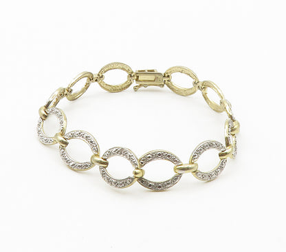 925 Sterling Silver  Vintage Genuine Diamond Gold Plated Chain Bracelet BT5984