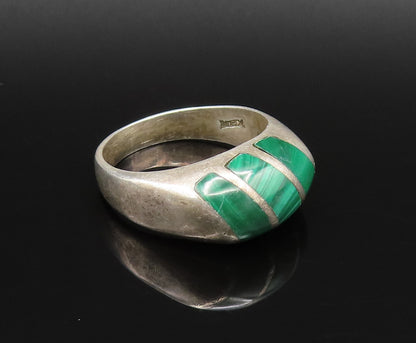 MEXICO 925 Sterling Silver Vintage Inlaid Malachite Dome Ring Sz 10.5 RG25871