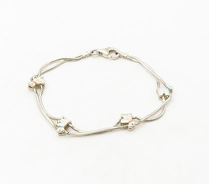 925 Sterling Silver  Vintage Petite Enamel Dog Motif Chain Bracelet  BT6556
