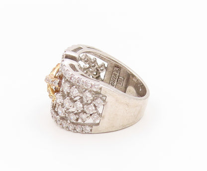925 Sterling Silver Vintage Ring Two Tone CZ Crisscross Wide Band  Sz 7  RG36244