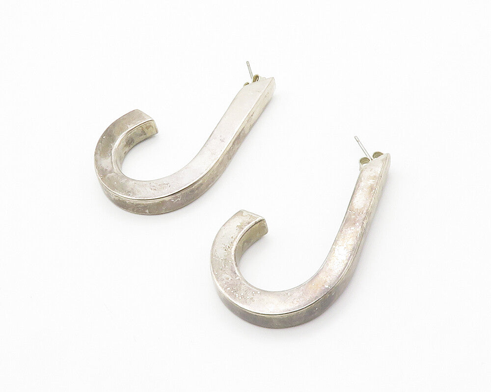925 Sterling Silver  Vintage Dark Tone Hollow Smooth JHoop Earrings  EG7370