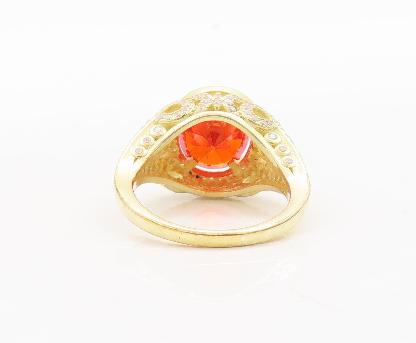 925 Sterling Silver Vintage Ring Gold Plated Oval Red & White CZ  Sz 7  RG29769