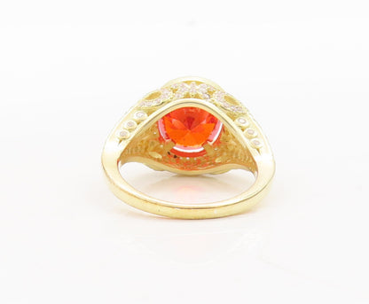 925 Sterling Silver Vintage Ring Gold Plated Oval Red & White CZ  Sz 7  RG29769