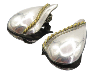 MEXICO 925 Sterling Silver  Vintage Two Tone Twist Non Pierce Earrings  EG3833