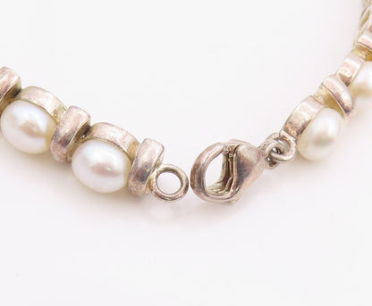 925 Sterling Silver Vintage Bracelet Disk & Pearl Band  BT11348