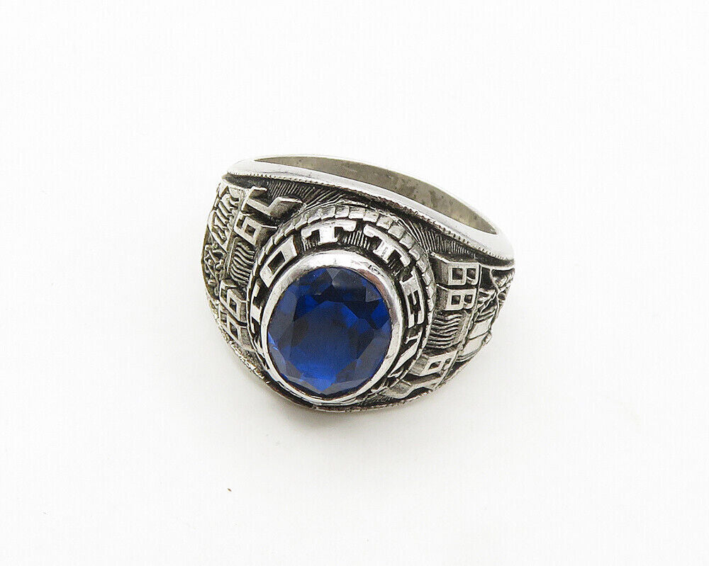 REED 925 Silver Vintage Blue Topaz S.I Totten 1999 Class Ring Sz 8 RG18061