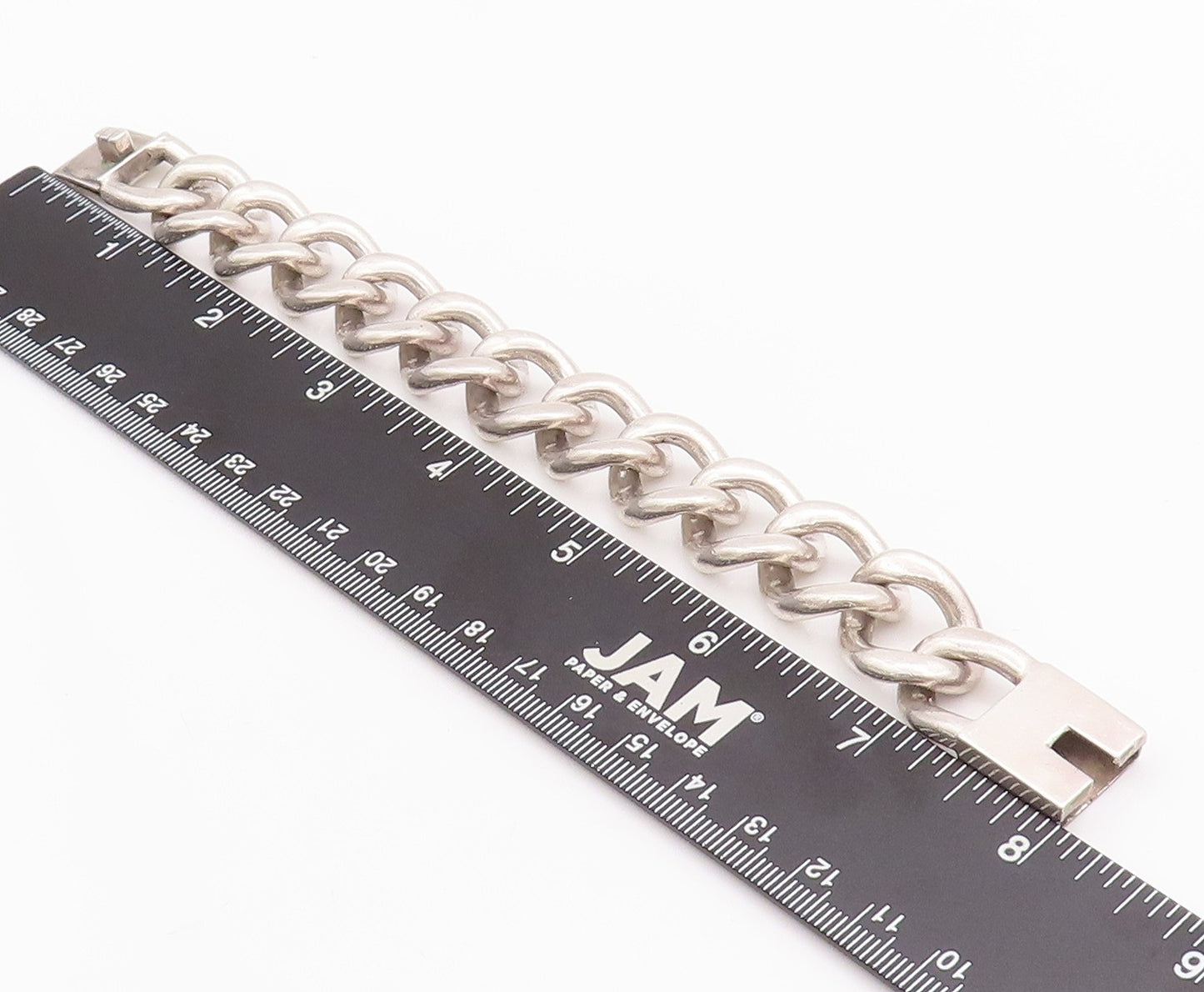 925 Sterling Silver Vintage Bracelet ZINA Heavy Large Curb Chain Carved  BT10477
