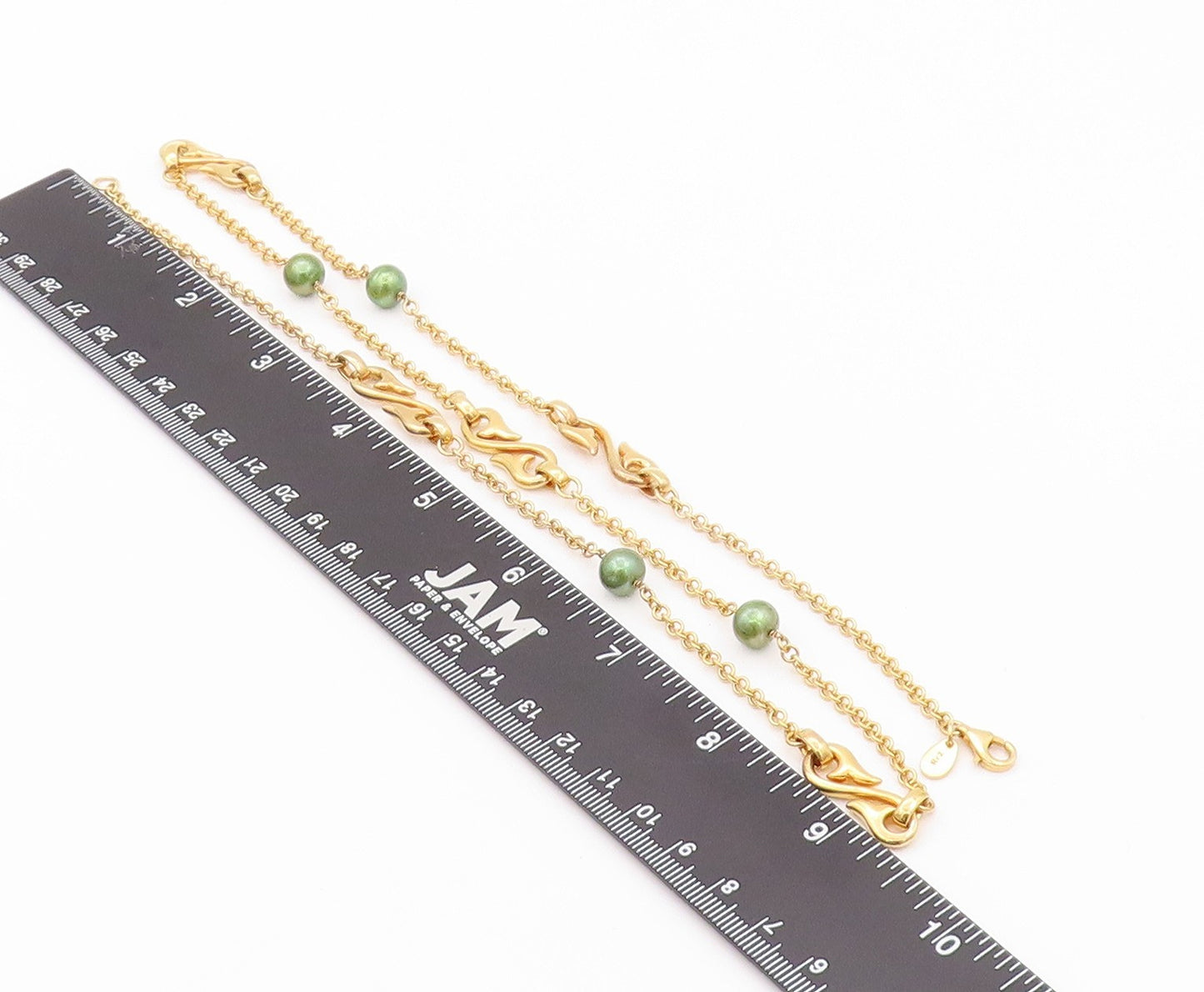 925 Sterling Silver Vintage Necklace Gold Plated Minimalist Green Pearls NE4507