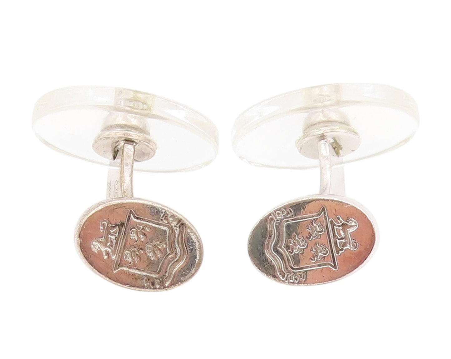 925 Sterling Silver Vintage Cuff Links ENGLAND Transparent Oval & Onyx  TR3856