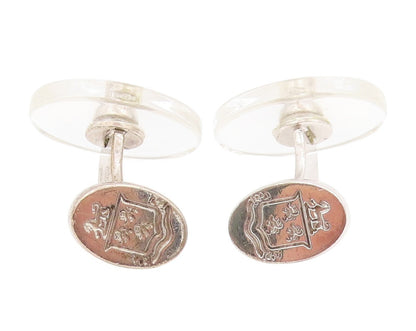 925 Sterling Silver Vintage Cuff Links ENGLAND Transparent Oval & Onyx  TR3856