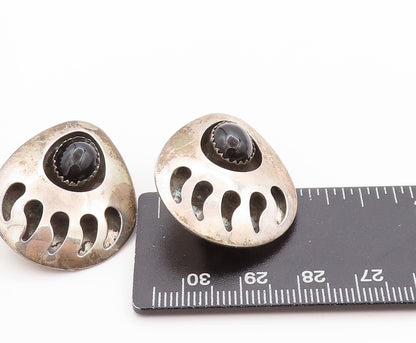 925 Sterling Silver Vintage Earrings SOUTHWESTERN Onyx Animal Foot Print EG13574