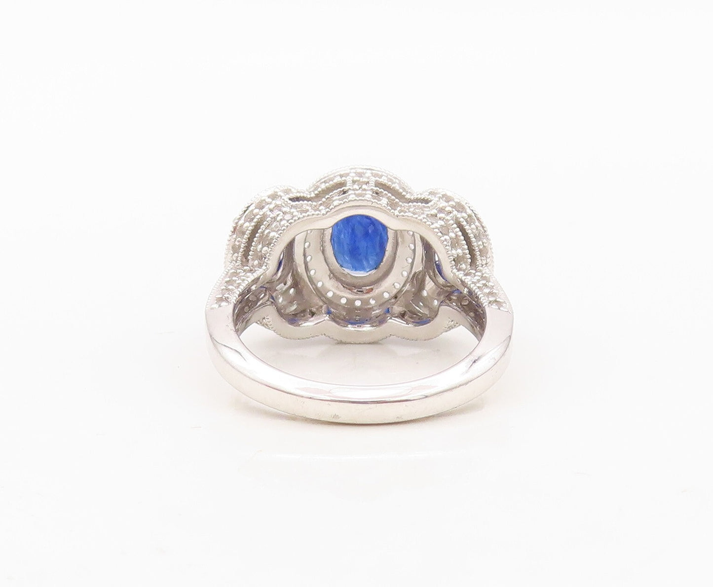 925 Sterling Silver Vintage Ring Oval Sapphire Halo CZ Inlay  Sz 7 RG30351