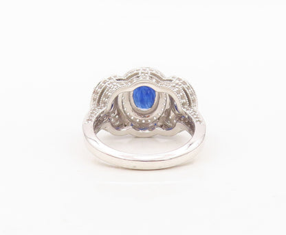 925 Sterling Silver Vintage Ring Oval Sapphire Halo CZ Inlay  Sz 7 RG30351