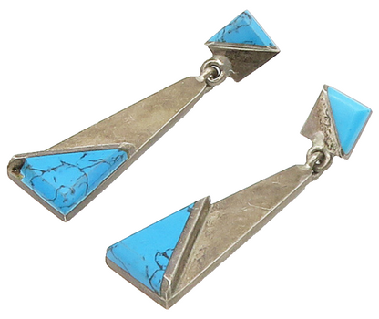 MEXICO 925 Sterling Silver  Vintage Turquoise Smooth Dangle Earrings  EG8735