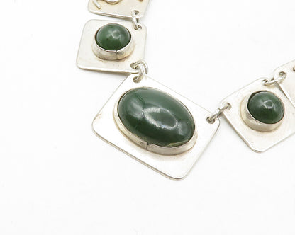 925 Sterling Silver  Vintage Cabochon Cut Green Jasper Chain Necklace  NE2149