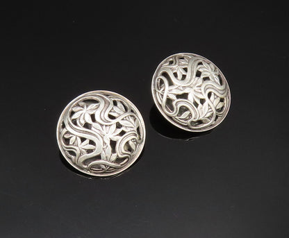 925 Silver  Vintage Floral Vine Cutout Round Non Pierced Earrings  EG11771