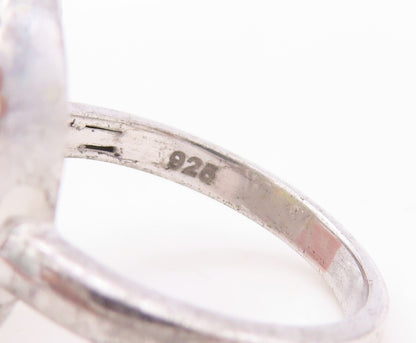 925 Sterling Silver Vintage Ring Oval Fire Opal Halo CZ Bands  Sz 8.5  RG30921