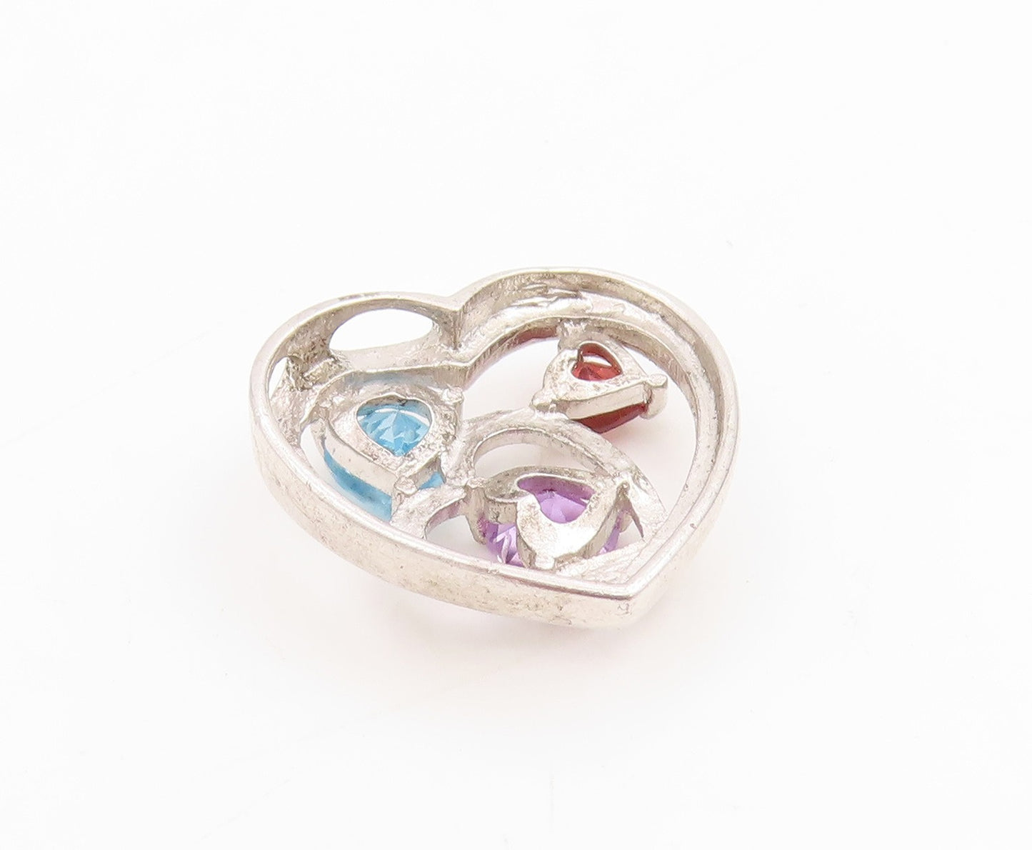 925 Sterling Silver Vintage Pendant Tri Gemstone Dual Love Heart Charm  PT25217