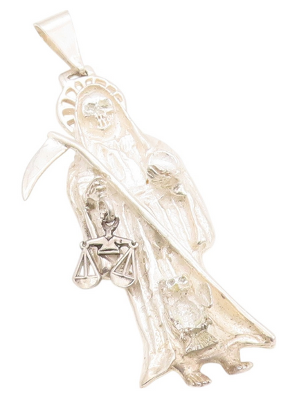 925 Sterling Silver Vintage Pendant Large Holy Death Grim Reaper  PT24031