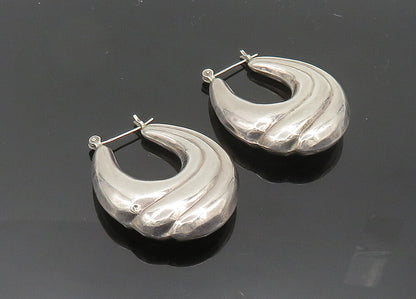 925 Sterling Silver  Vintage Hollow Fluted UShape Hoop Earrings  EG10128