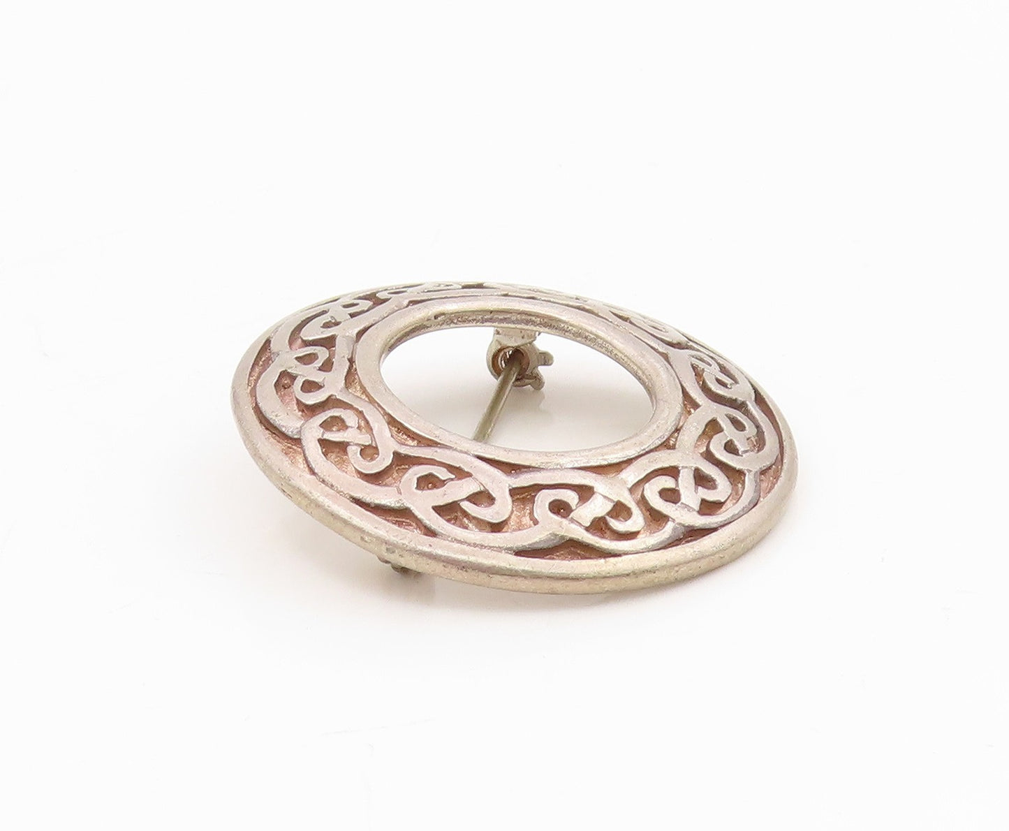925 Sterling Silver Vintage Brooch Geometric Round Celtic Knot Design  BP12107