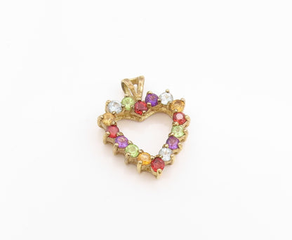 925 Sterling Silver Vintage Pendant Gold Plated Multi Gemstone Heart  PT24856