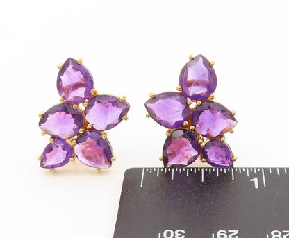 925 Sterling Silver Vintage Earrings Gold Plated Drop Cut Amethyst  EG13384