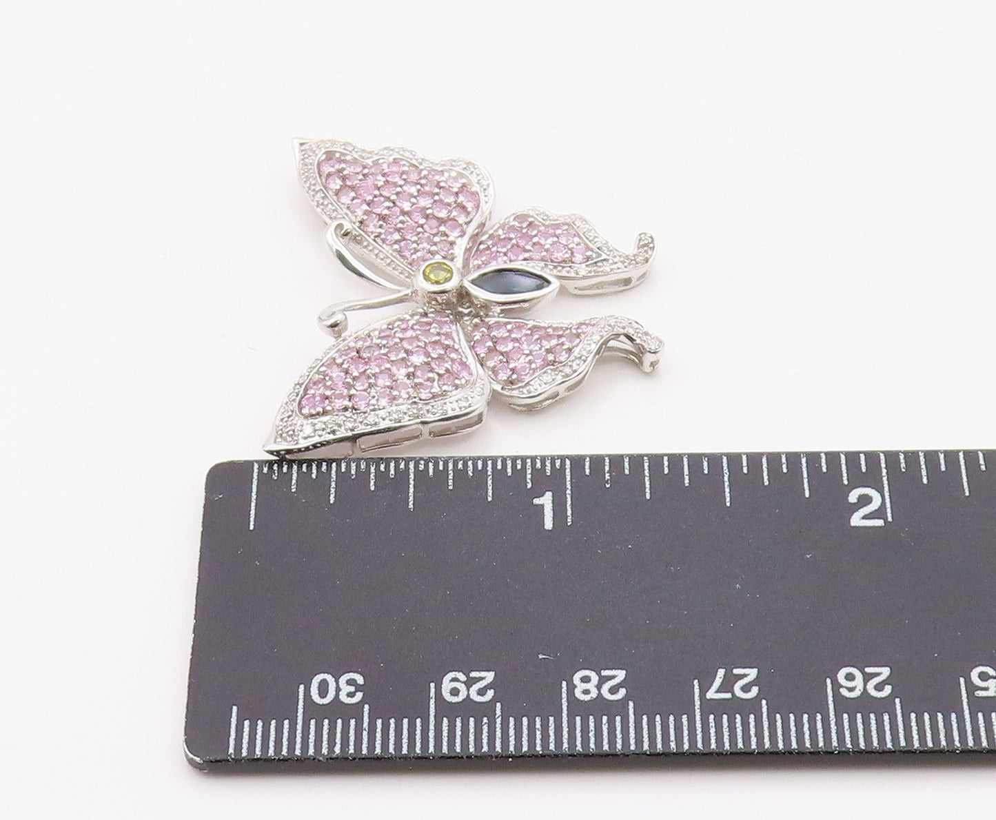 925 Sterling Silver Vintage Pendant Real Diamonds & Gemstone Butterfly  PT26338