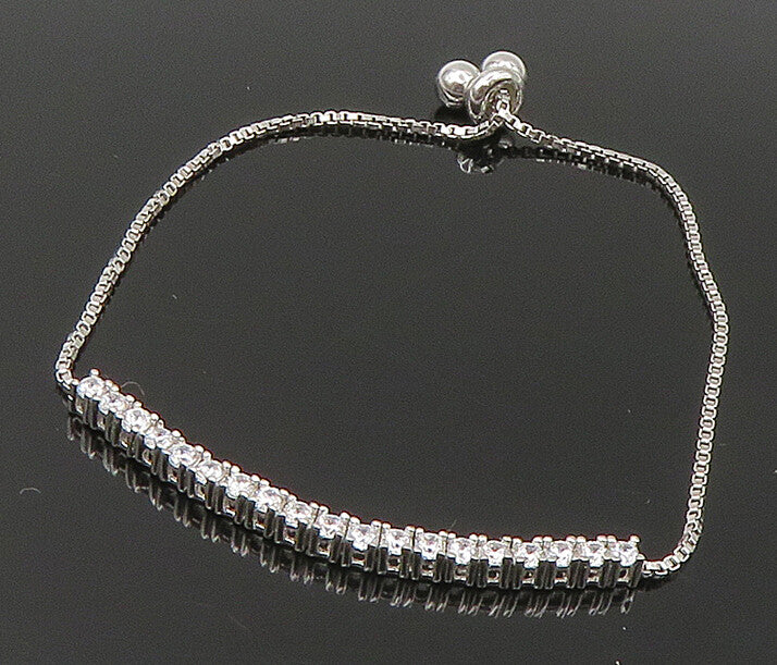 925 Silver  White Cubic Zirconia Adjustable Child Box Chain Bracelet  BT1059
