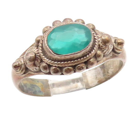 925 Sterling Silver Vintage Ring Faceted Gemstone Statement Band  Sz 7  RG34662