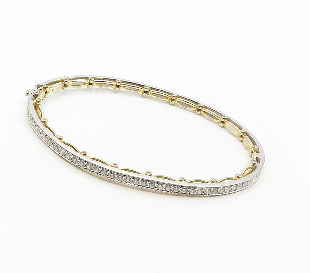 925 Sterling Silver  Cubic Zirconia Two Tone Oval Bangle Bracelet  BT6423