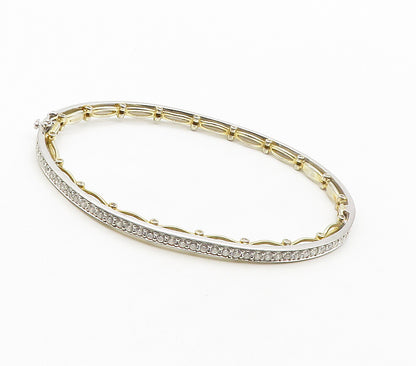 925 Sterling Silver  Cubic Zirconia Two Tone Oval Bangle Bracelet  BT6423