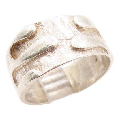 925 Sterling Silver Vintage Ring Carved Textured Statement Band  Sz 9  RG36306