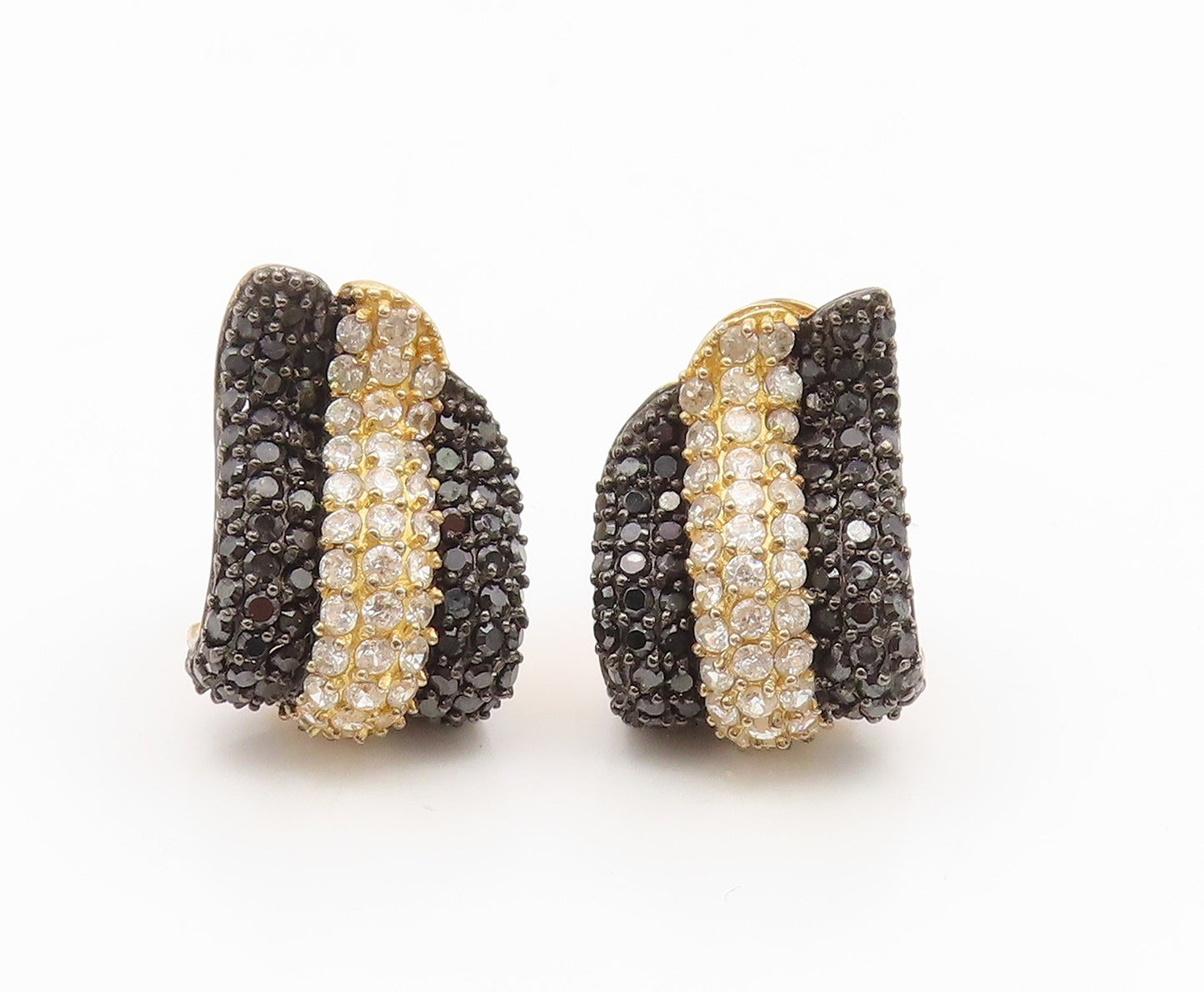 925 Sterling Silver Vintage Earrings Gold Plated Spinel & CZ Cluster  EG14191