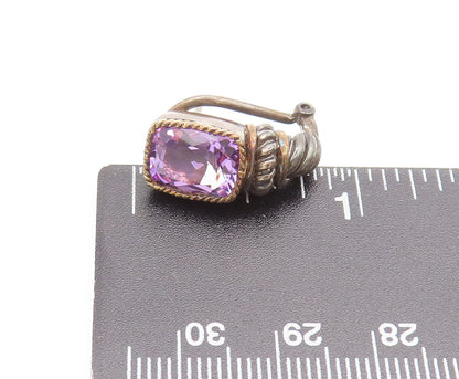 EFFY 18K GOLD & 925 Sterling Silver Vintage Square Amethyst Earrings EG12537