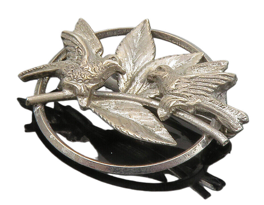 CARL ART 925 Silver  Vintage Perched Love Birds Floral Motif Brooch Pin BP5290
