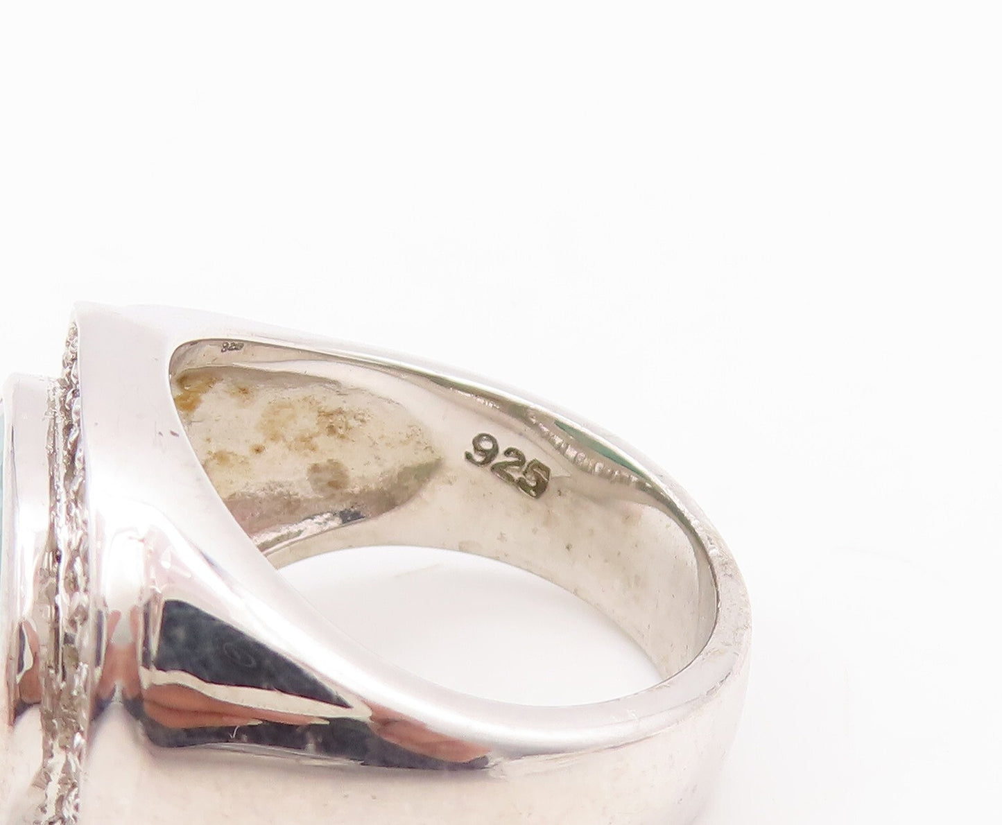 925 Sterling Silver Vintage Ring Oval Cut Green Gemstone CZ Frame  Sz 7  RG29702